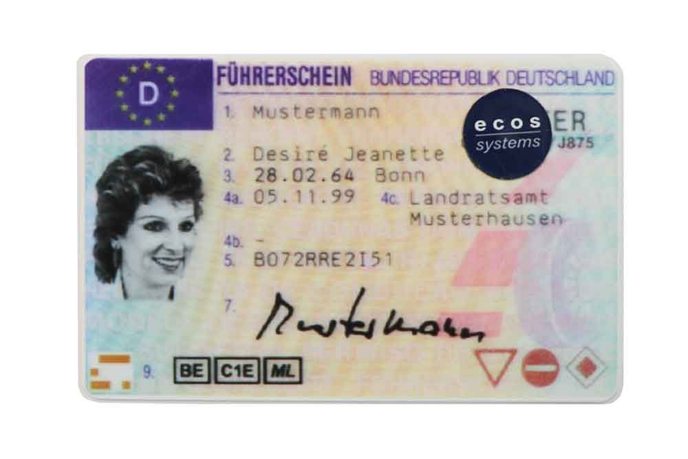 driving licence with RFID sticker from ecos