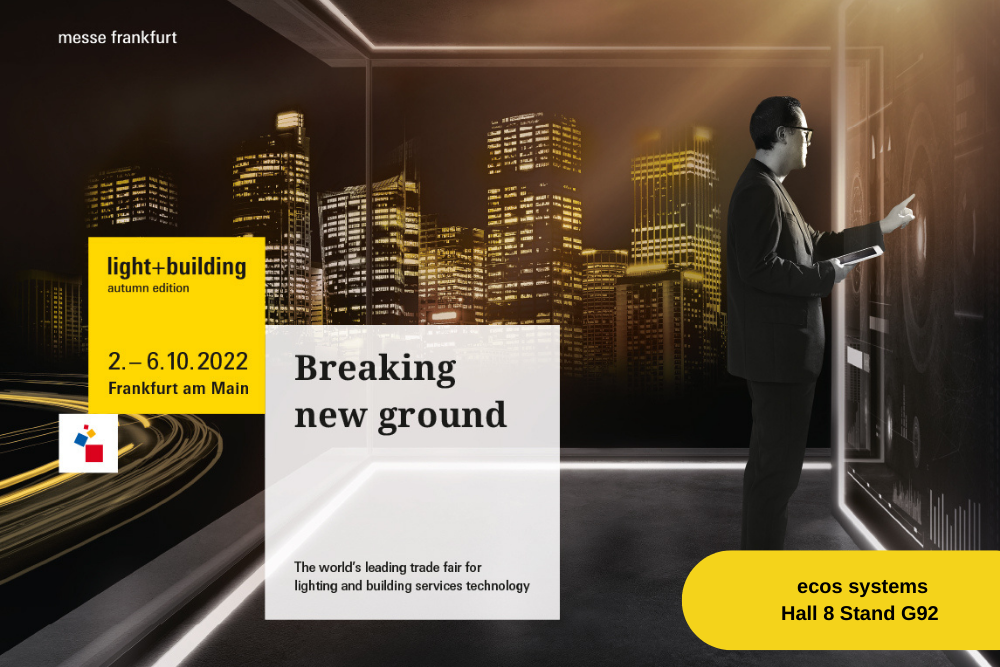 Banner for 'Light + Building 2022' with a person