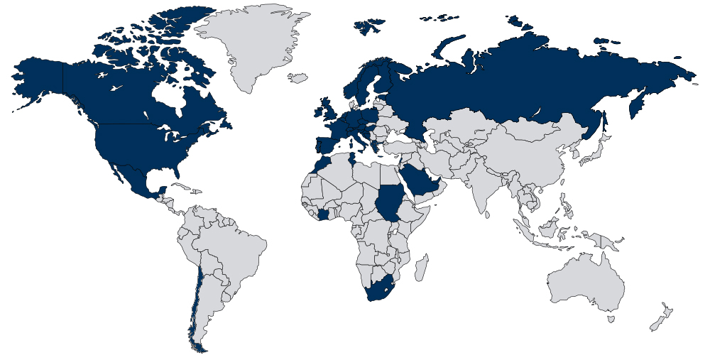 world map with ecos locations